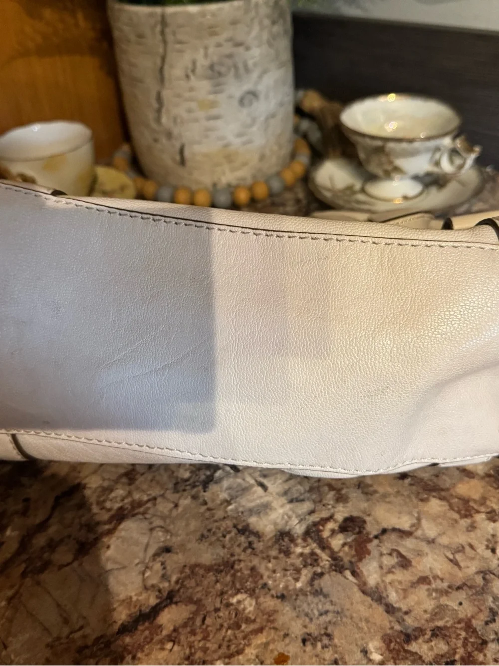 Michael Kors Cream Leather Tote with Embossed Logo